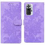 For Redmi Note 10 Pro 4G Lace Floral Embossed Magnetic Buckle PU Phone Case With Wrist Strap(Purple)