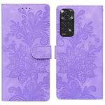 For Redmi Note 11 Global Lace Floral Embossed Magnetic Buckle PU Phone Case With Wrist Strap(Purple)