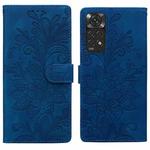 For Redmi Note 11 Global Lace Floral Embossed Magnetic Buckle PU Phone Case With Wrist Strap(Blue)