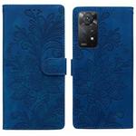 For Redmi Note 11 Pro 5G Lace Floral Embossed Magnetic Buckle PU Phone Case With Wrist Strap(Blue)