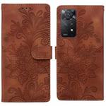 For Redmi Note 11 Pro 5G Lace Floral Embossed Magnetic Buckle PU Phone Case With Wrist Strap(Brown)