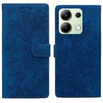 For Redmi Note 13 4G Lace Floral Embossed Magnetic Buckle PU Phone Case With Wrist Strap(Blue)