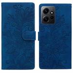 For Redmi Note 12 4G Global Lace Floral Embossed Magnetic Buckle PU Phone Case With Wrist Strap(Blue)