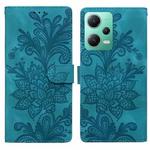 For Redmi Note 12 5G Global Lace Floral Embossed Magnetic Buckle PU Phone Case With Wrist Strap(Green)