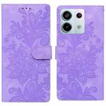 For Redmi Note 13 Pro 4G Lace Floral Embossed Magnetic Buckle PU Phone Case With Wrist Strap(Purple)