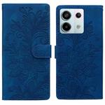 For Redmi Note 13 Pro 4G Lace Floral Embossed Magnetic Buckle PU Phone Case With Wrist Strap(Blue)