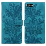 For iPhone 6 Plus / 7 Plus / 8 Plus Lace Floral Embossed Magnetic Buckle PU Phone Case With Wrist Strap(Green)