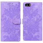 For iPhone 6 Plus / 7 Plus / 8 Plus Lace Floral Embossed Magnetic Buckle PU Phone Case With Wrist Strap(Purple)