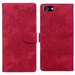 For iPhone 6 Plus / 7 Plus / 8 Plus Lace Floral Embossed Magnetic Buckle PU Phone Case With Wrist Strap(Red)