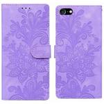 For iPhone 6 / 7 / SE 2022 Lace Floral Embossed Magnetic Buckle PU Phone Case With Wrist Strap(Purple)