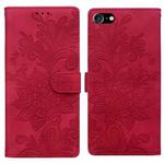 For iPhone 6 / 7 / SE 2022 Lace Floral Embossed Magnetic Buckle PU Phone Case With Wrist Strap(Red)