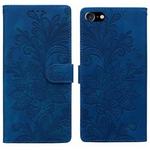 For iPhone 6 / 7 / SE 2022 Lace Floral Embossed Magnetic Buckle PU Phone Case With Wrist Strap(Blue)