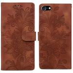 For iPhone 6 / 7 / SE 2022 Lace Floral Embossed Magnetic Buckle PU Phone Case With Wrist Strap(Brown)