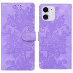 For iPhone 11 Lace Floral Embossed Magnetic Buckle PU Phone Case With Wrist Strap(Purple)