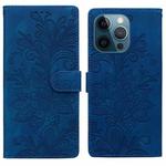 For iPhone 12 Pro Max / 13 Pro Max Lace Floral Embossed Magnetic Buckle PU Phone Case With Wrist Strap(Blue)