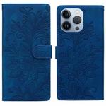 For iPhone 13 Pro Lace Floral Embossed Magnetic Buckle PU Phone Case With Wrist Strap(Blue)