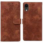 For iPhone XR Lace Floral Embossed Magnetic Buckle PU Phone Case With Wrist Strap(Brown)