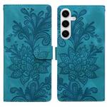 For Samsung Galaxy S25+ 5G Lace Floral Embossed Magnetic Buckle PU Phone Case With Wrist Strap(Green)
