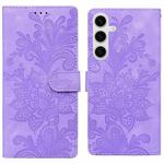 For Samsung Galaxy S25+ 5G Lace Floral Embossed Magnetic Buckle PU Phone Case With Wrist Strap(Purple)