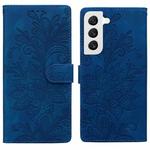 For Samsung Galaxy S22+ 5G Lace Floral Embossed Magnetic Buckle PU Phone Case With Wrist Strap(Blue)