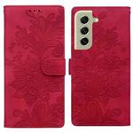 For Samsung Galaxy S21+ 5G Lace Floral Embossed Magnetic Buckle PU Phone Case With Wrist Strap(Red)