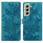 For Samsung Galaxy S21 5G Lace Floral Embossed Magnetic Buckle PU Phone Case With Wrist Strap(Green)