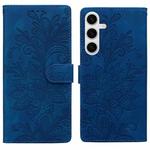For Samsung Galaxy S25 5G Lace Floral Embossed Magnetic Buckle PU Phone Case With Wrist Strap(Blue)