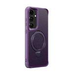 For Samsung Galaxy S25 / S24 5G Carbon Fiber Texture 360 MagSafe Holder Phone Case(Purple)