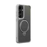 For Samsung Galaxy S25 / S24 5G Carbon Fiber Texture 360 MagSafe Holder Phone Case(Titanium Gray)