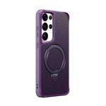 For Samsung Galaxy S25 Ultra 5G Carbon Fiber Texture 360 MagSafe Holder Phone Case(Purple)