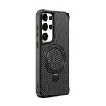 For Samsung Galaxy S25 Ultra 5G Carbon Fiber Texture 360 MagSafe Holder Phone Case(Black)