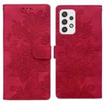 For Samsung Galaxy A32 4G Lace Floral Embossed Magnetic Buckle PU Phone Case With Wrist Strap(Red)