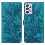 For Samsung Galaxy A53 5G Lace Floral Embossed Magnetic Buckle PU Phone Case With Wrist Strap(Green)