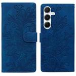 For Samsung Galaxy A55 5G Lace Floral Embossed Magnetic Buckle PU Phone Case With Wrist Strap(Blue)