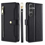 For Samsung Galaxy S25 5G Sheep Texture Cross-body Zipper Wallet Leather Phone Case(Black)