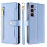 For Samsung Galaxy S25+ 5G Sheep Texture Cross-body Zipper Wallet Leather Phone Case(Blue)