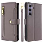 For Samsung Galaxy S25+ 5G Sheep Texture Cross-body Zipper Wallet Leather Phone Case(Grey)