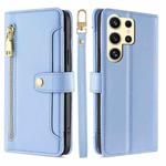 For Samsung Galaxy S25 Ultra 5G Sheep Texture Cross-body Zipper Wallet Leather Phone Case(Blue)