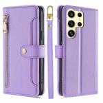 For Samsung Galaxy S25 Ultra 5G Sheep Texture Cross-body Zipper Wallet Leather Phone Case(Purple)