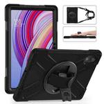 For Xiaomi Redmi Pad Pro 12.1 Rotatable Holder Silicone Hybrid PC Tablet Case with Shoulder Strap(Black)