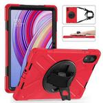 For Xiaomi Redmi Pad Pro 12.1 Rotatable Holder Silicone Hybrid PC Tablet Case with Shoulder Strap(Red)
