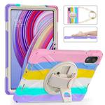 For Xiaomi Redmi Pad Pro 12.1 Rotatable Holder Silicone Hybrid PC Tablet Case with Shoulder Strap(Colorful Pink)