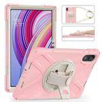 For Xiaomi Redmi Pad Pro 12.1 Rotatable Holder Silicone Hybrid PC Tablet Case with Shoulder Strap(Cherry Blossom Pink)
