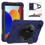For Xiaomi Redmi Pad SE 8.7 Rotatable Holder Silicone Hybrid PC Tablet Case with Shoulder Strap(Navy Blue)