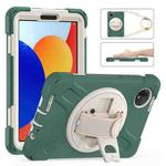 For Xiaomi Redmi Pad SE 8.7 Rotatable Holder Silicone Hybrid PC Tablet Case with Shoulder Strap(Emreald Green)