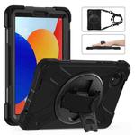 For Xiaomi Redmi Pad SE 8.7 Rotatable Holder Silicone Hybrid PC Tablet Case with Shoulder Strap(Black)