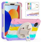 For Xiaomi Redmi Pad SE 8.7 Rotatable Holder Silicone Hybrid PC Tablet Case with Shoulder Strap(Colorful Pink)