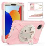 For Xiaomi Redmi Pad SE 8.7 Rotatable Holder Silicone Hybrid PC Tablet Case with Shoulder Strap(Cherry Blossom Pink)