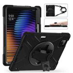 For Xiaomi Pad 7 / 7 Pro Rotatable Holder Silicone Hybrid PC Tablet Case with Shoulder Strap(Black)