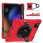 For Xiaomi Pad 7 / 7 Pro Rotatable Holder Silicone Hybrid PC Tablet Case with Shoulder Strap(Red)